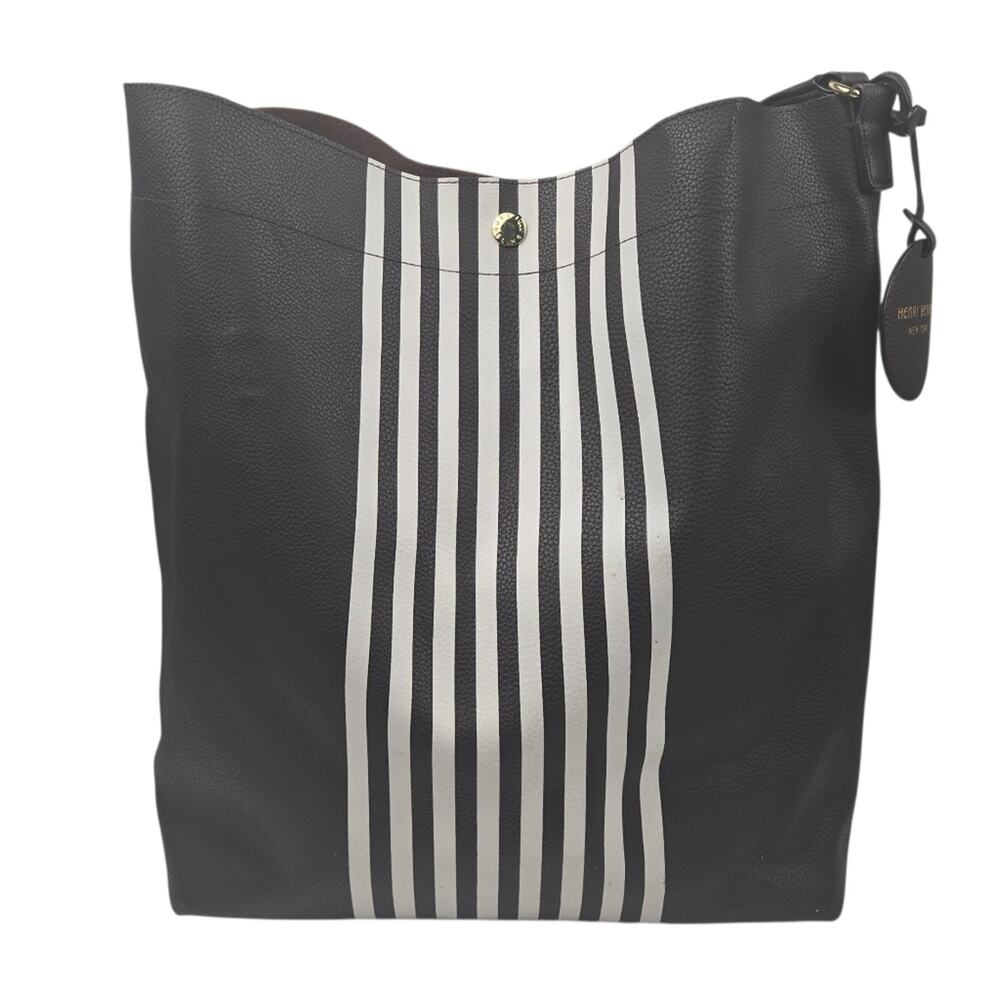 Henri Bendel Vegan Leather Tote Bag Brown & White Striped - Picture 2 of 11
